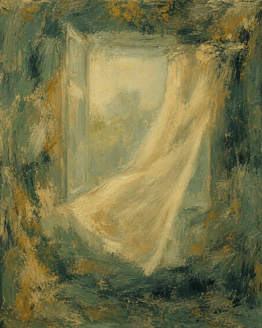 A curtain moving at an open window