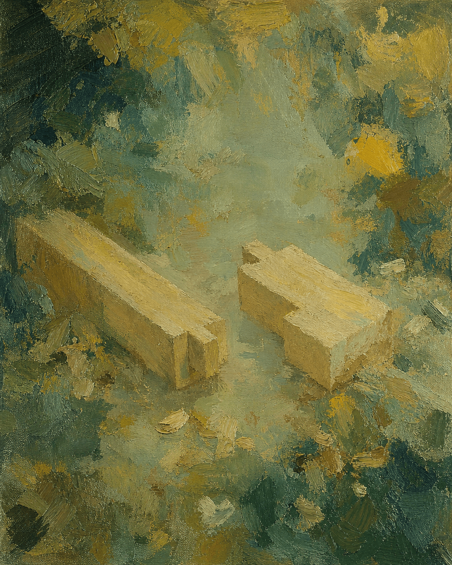 A wooden joint taken apart on a workbench