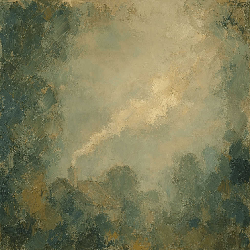 Smoke rising from a chimney into a pale sky