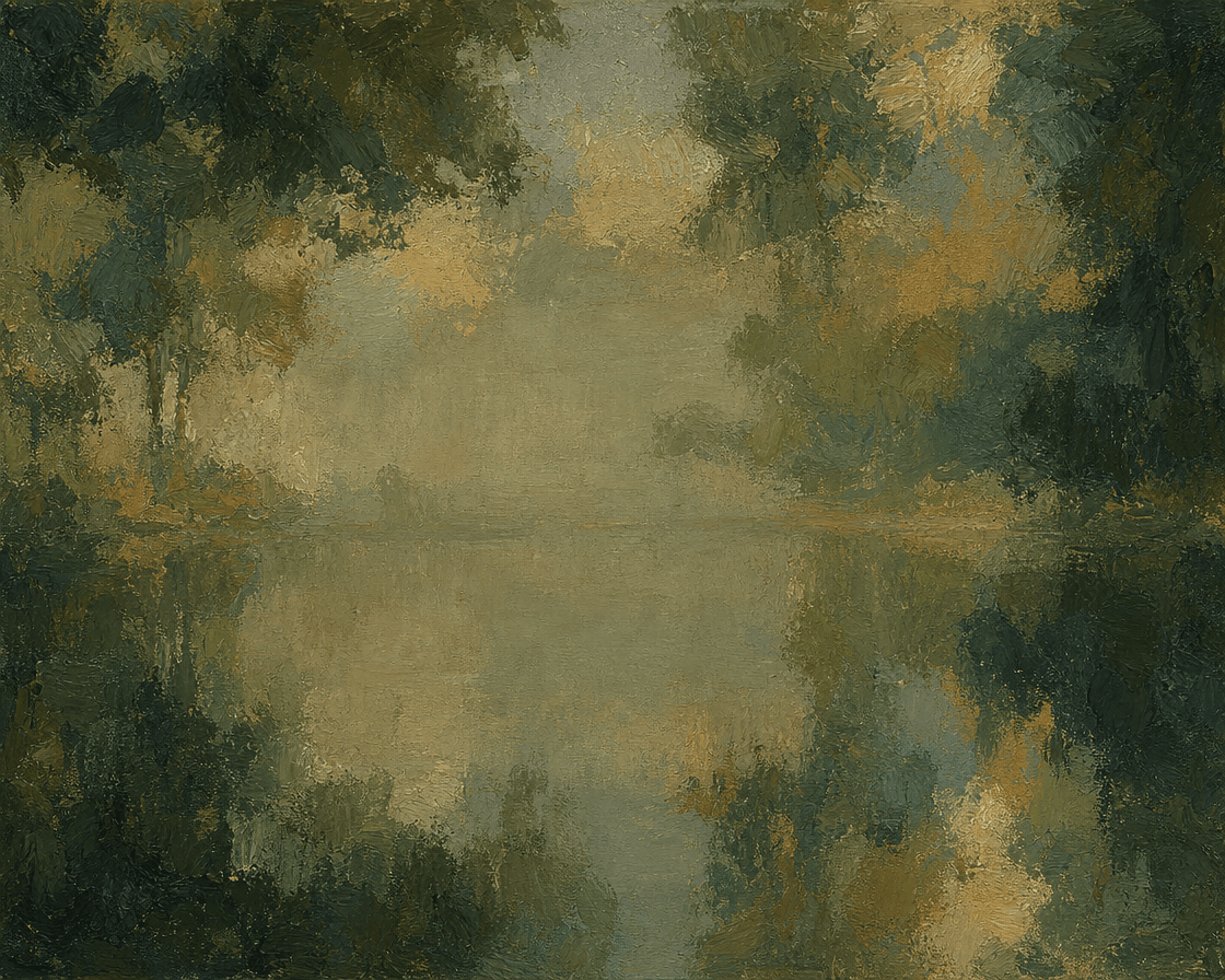 Trees reflected in a still pool