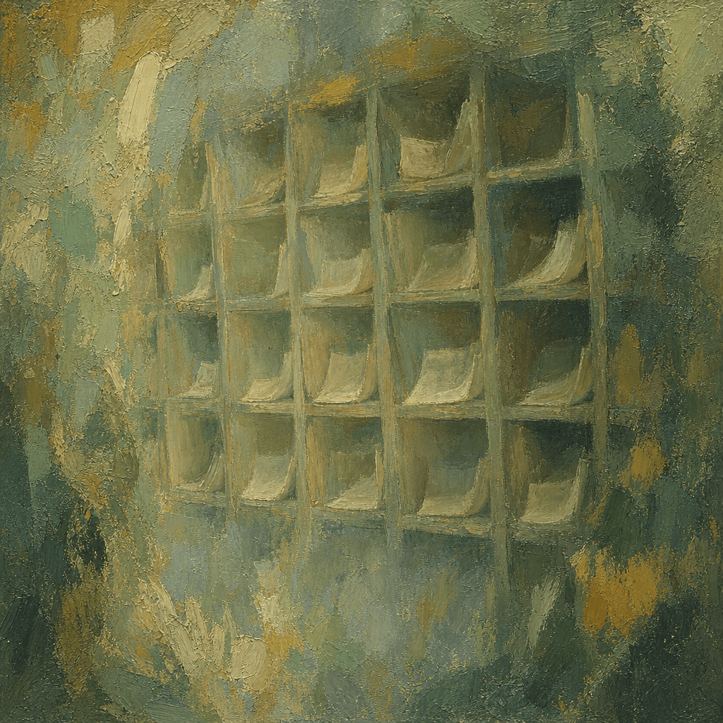 Wall of pigeonholes holding folded sheets