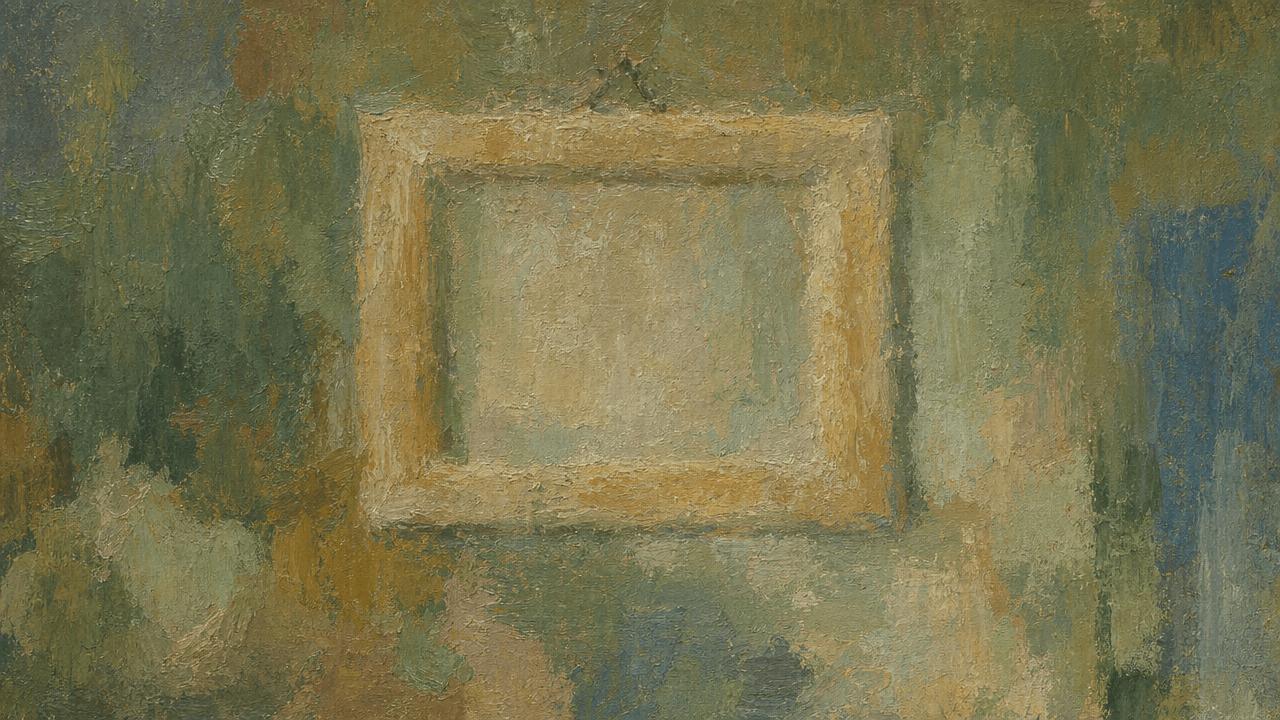 An empty wooden frame on a wall