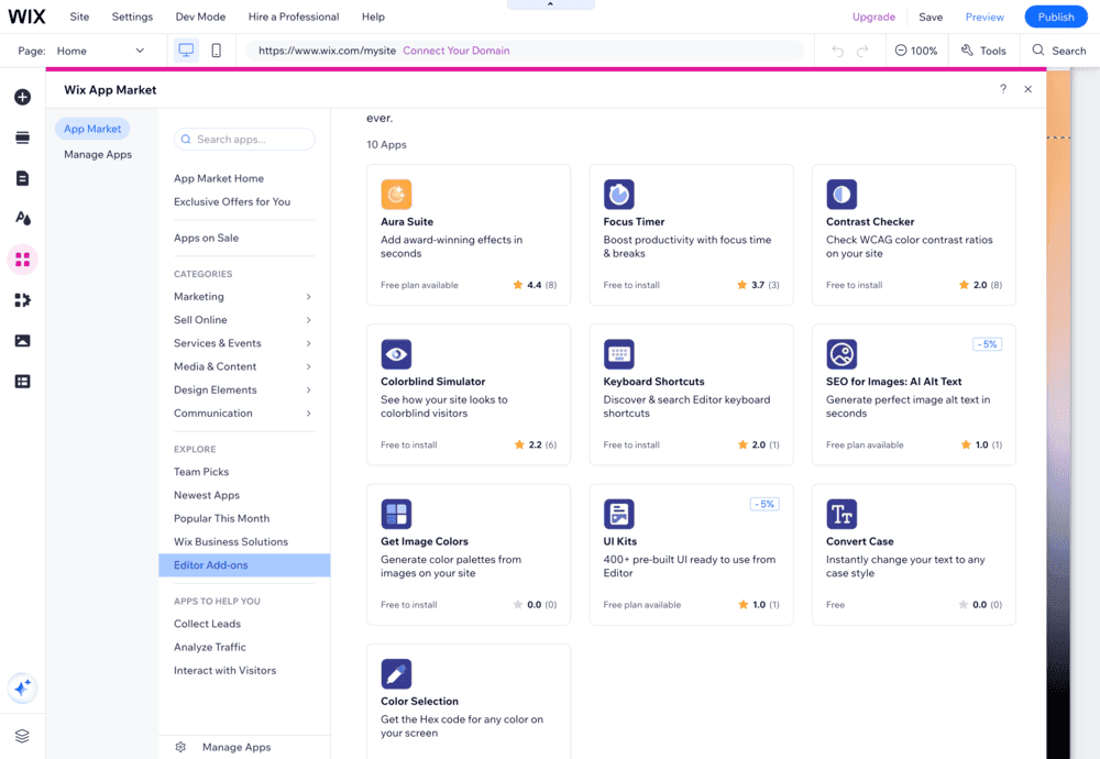 Wix: Website Builder App Selection