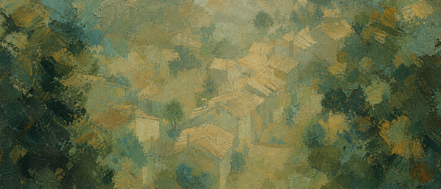 Village rooftops in a row