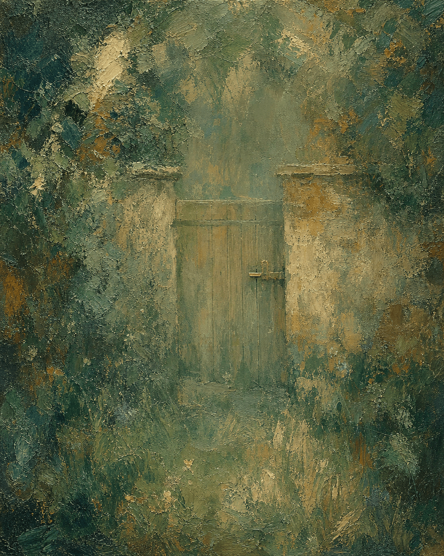 A wooden garden gate in a stone wall