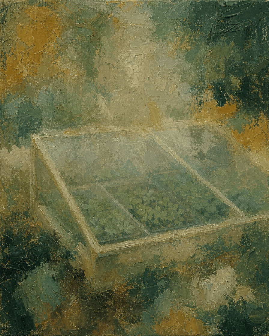 Seedlings growing under a glass cold frame