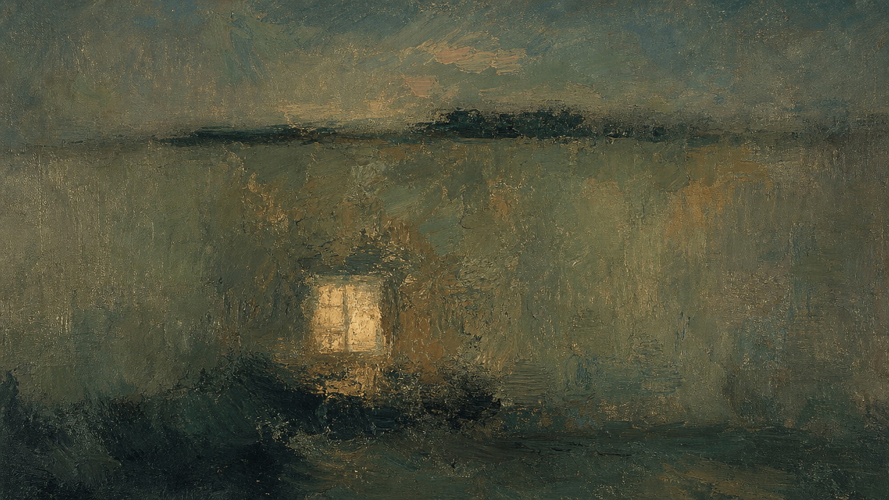 A lit window in a wall at dusk