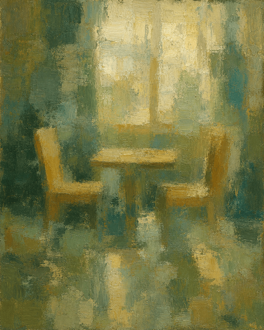 2 chairs at a small table by a window