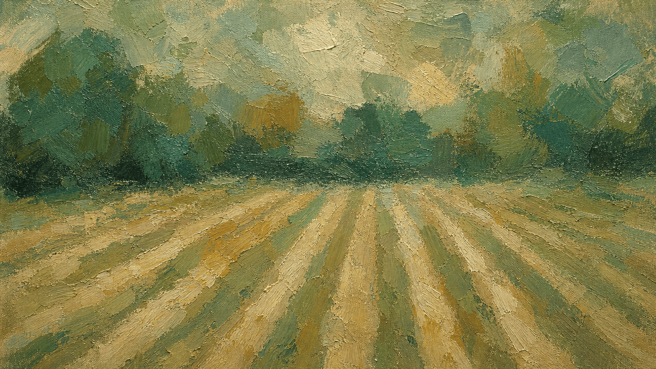 Plowed field with even furrows