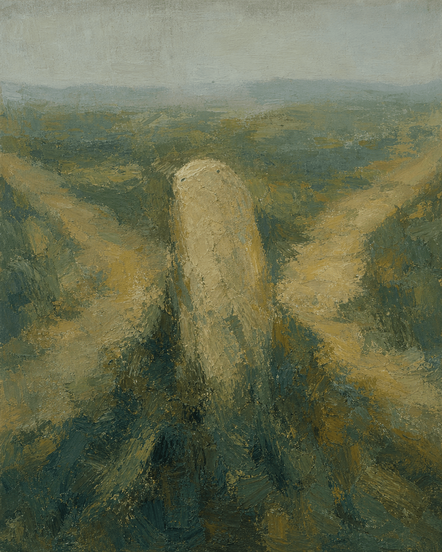A stone waymarker where 2 paths divide