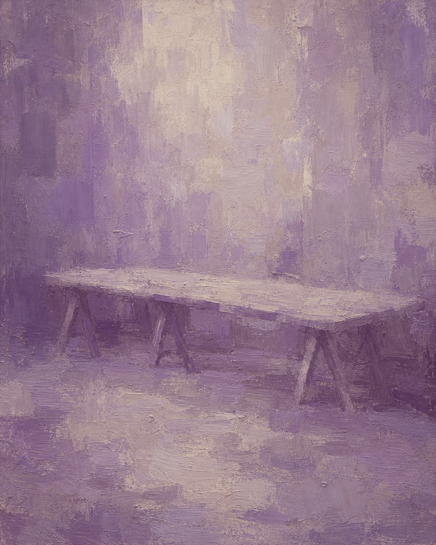 Bare table in an empty hall