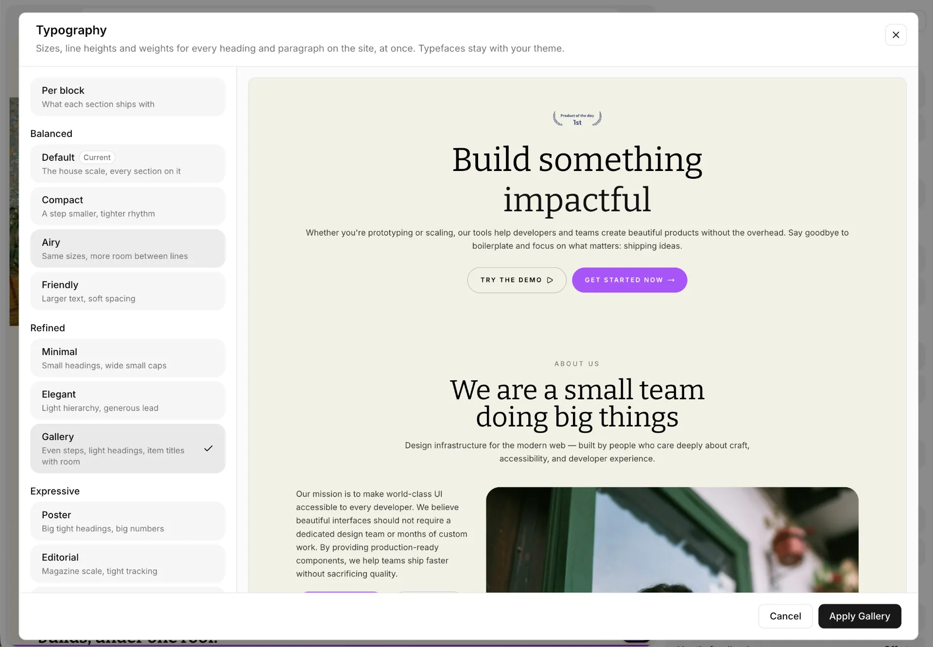 Typography presets in Appearance