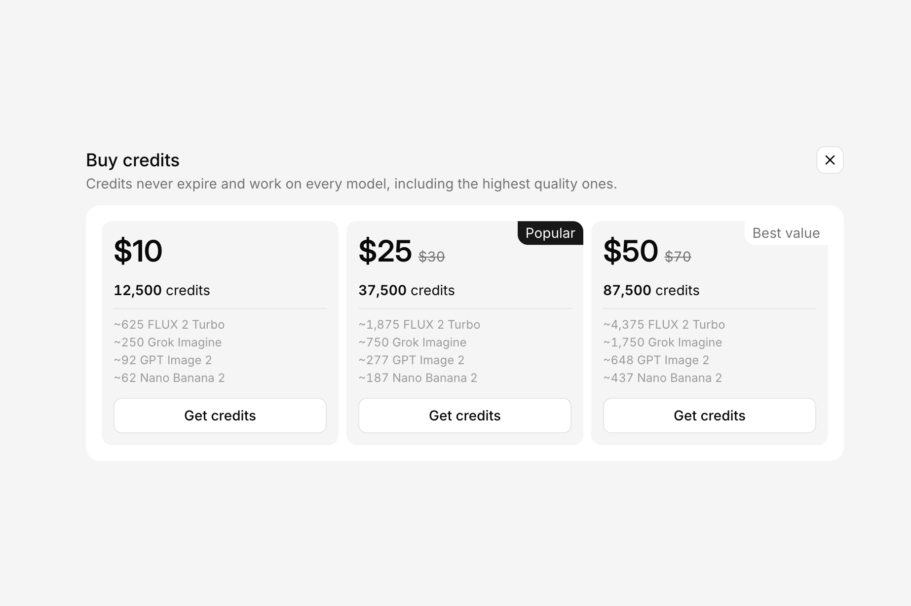 AI credit balance and credit packs
