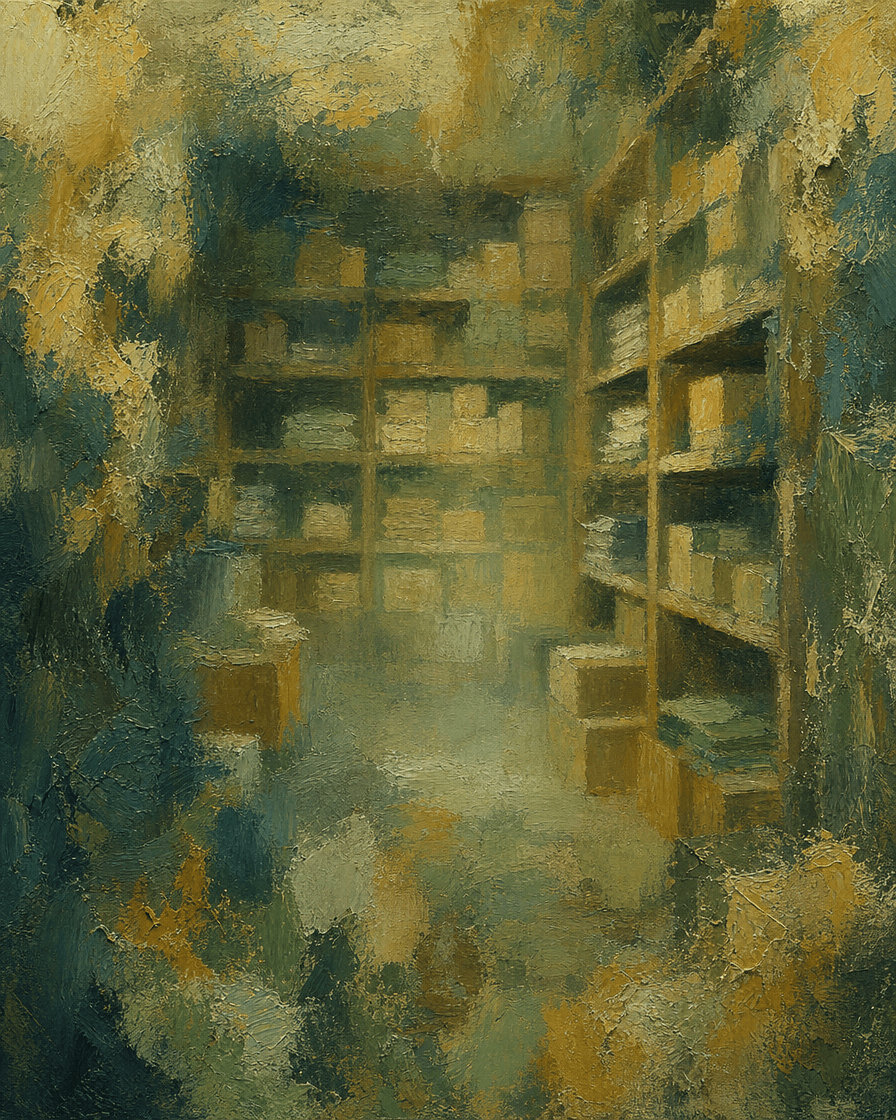 Stock room with shelves of boxes
