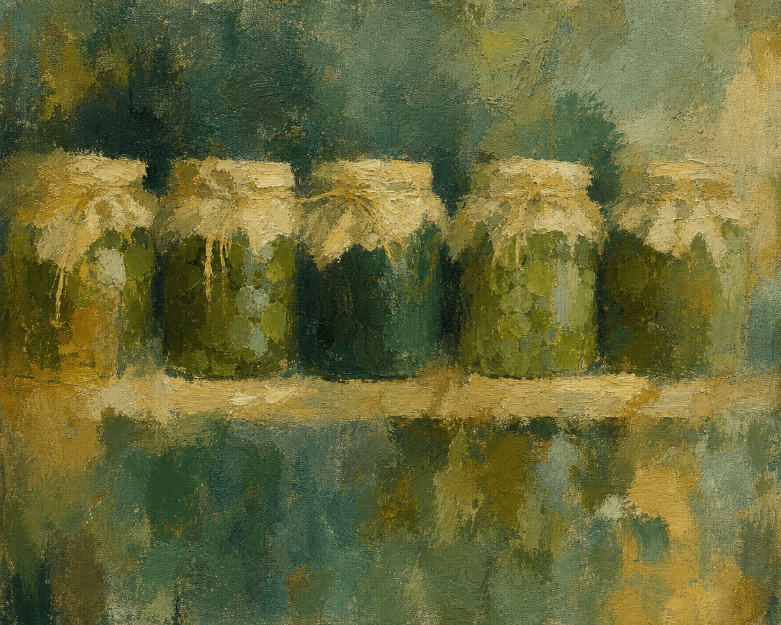 Row of sealed preserving jars