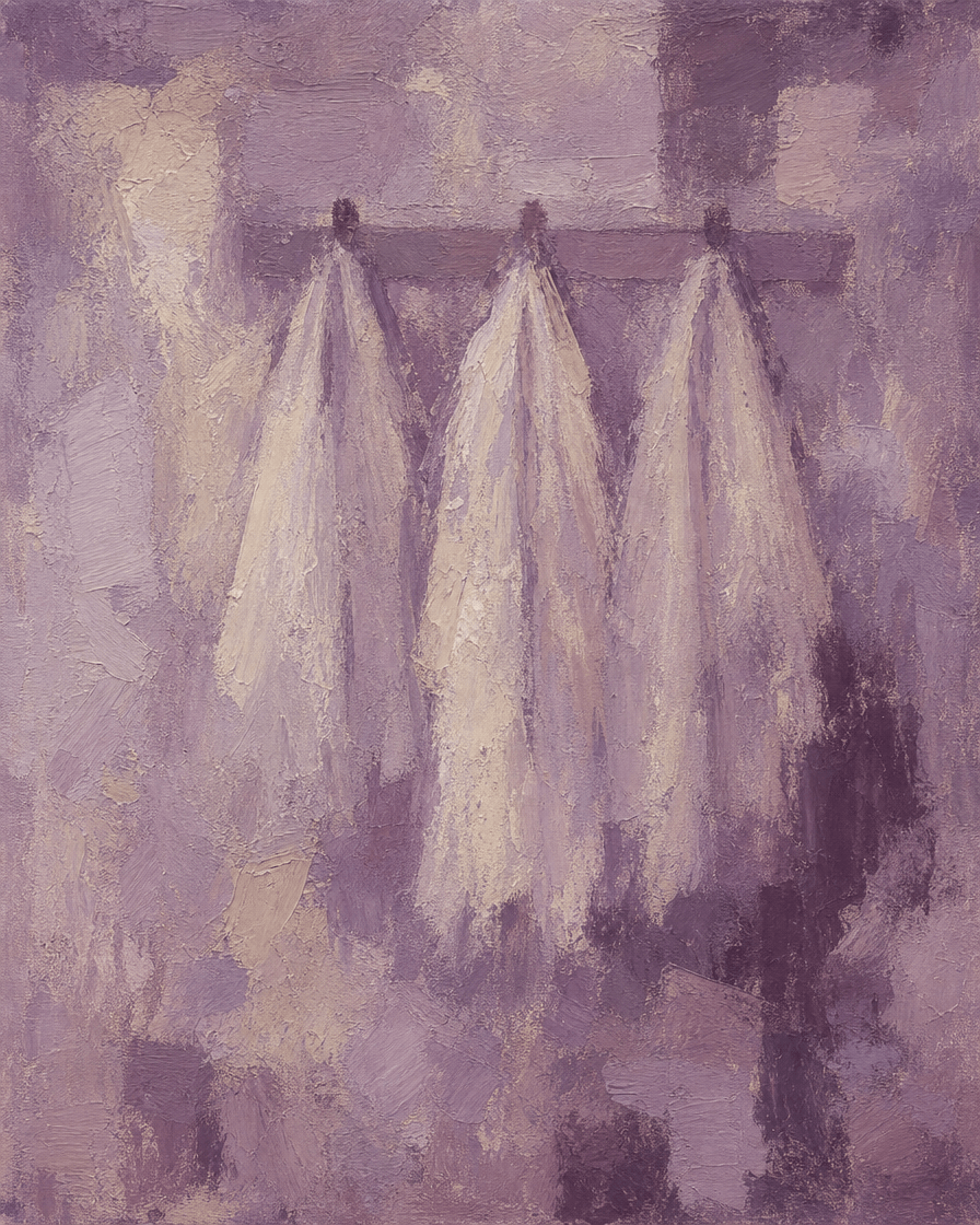 Coats hanging on wall pegs