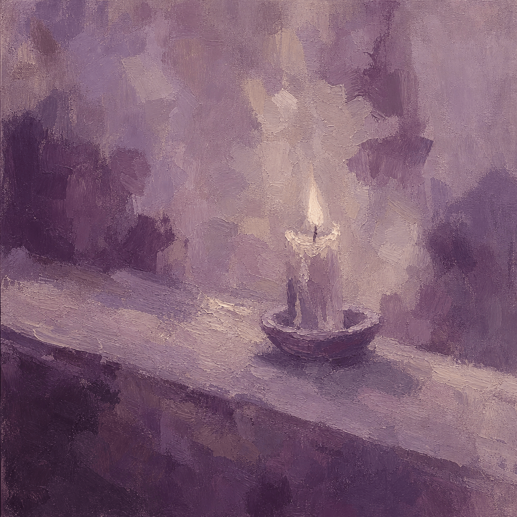 Half-burned candle on a workbench