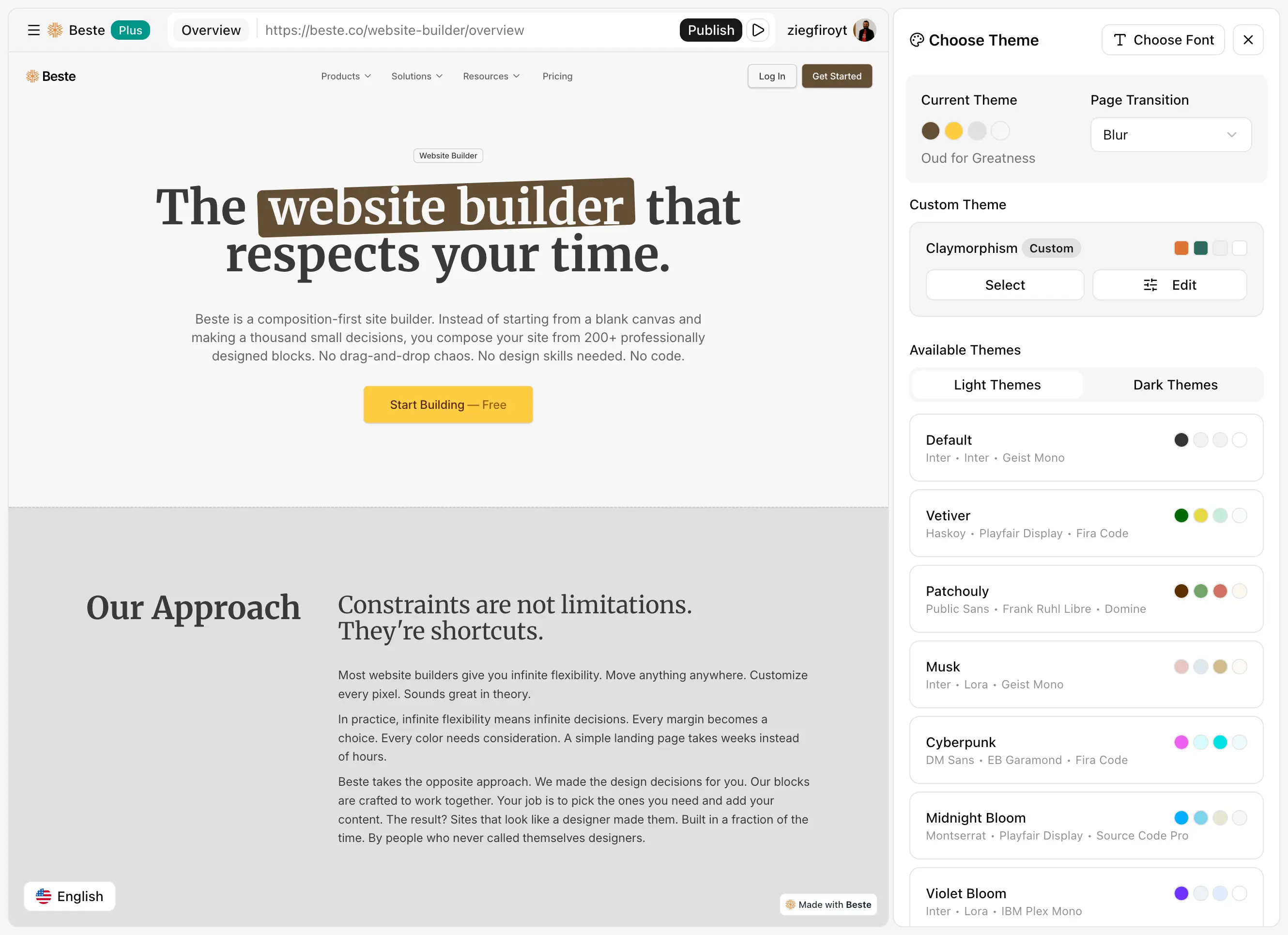 Beste: Website Builder Theme Selection